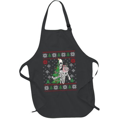 Christmas Vibes Xmas Skeleton Sorta Merry Sorta Scary Gothic Full-Length Apron With Pockets