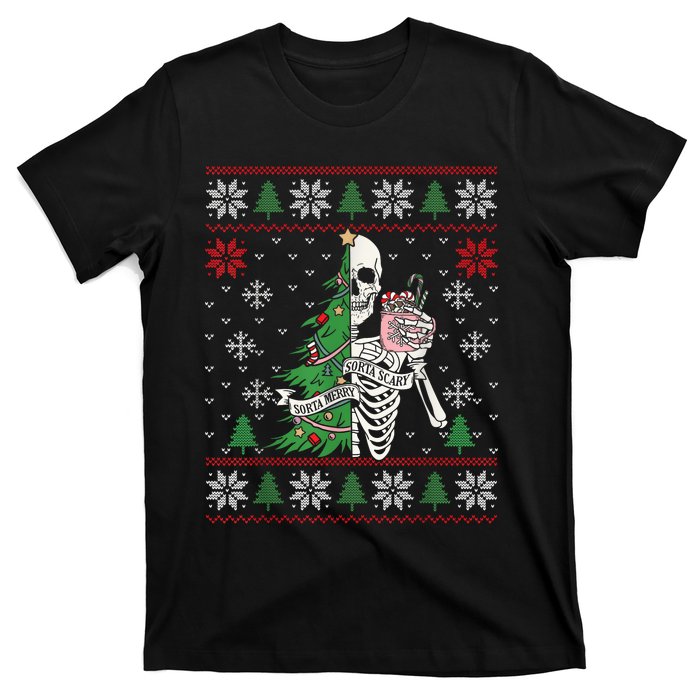 Christmas Vibes Xmas Skeleton Sorta Merry Sorta Scary Gothic T-Shirt