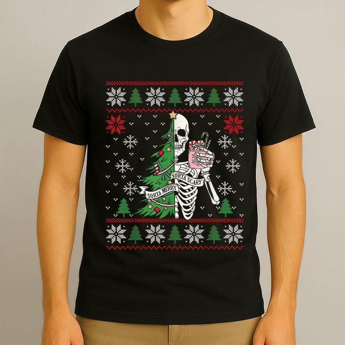 Christmas Vibes Xmas Skeleton Sorta Merry Sorta Scary Gothic T-Shirt