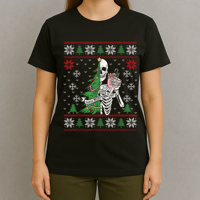 Christmas Vibes Xmas Skeleton Sorta Merry Sorta Scary Gothic T-Shirt
