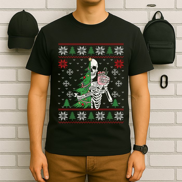 Christmas Vibes Xmas Skeleton Sorta Merry Sorta Scary Gothic T-Shirt