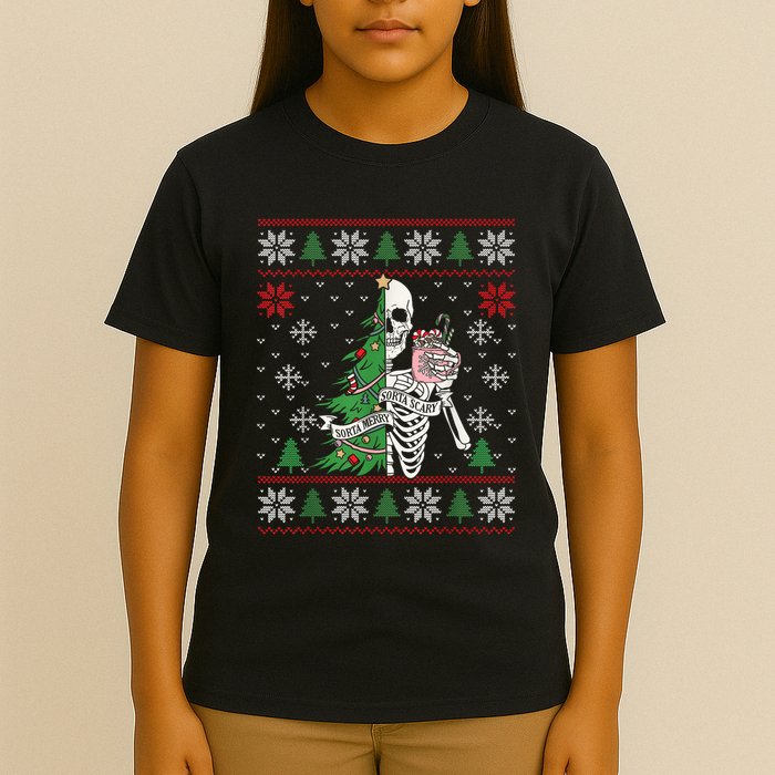 Christmas Vibes Xmas Skeleton Sorta Merry Sorta Scary Gothic T-Shirt