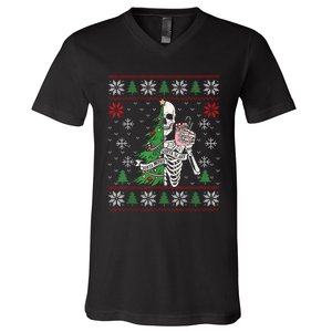 Christmas Vibes Xmas Skeleton Sorta Merry Sorta Scary Gothic V-Neck T-Shirt