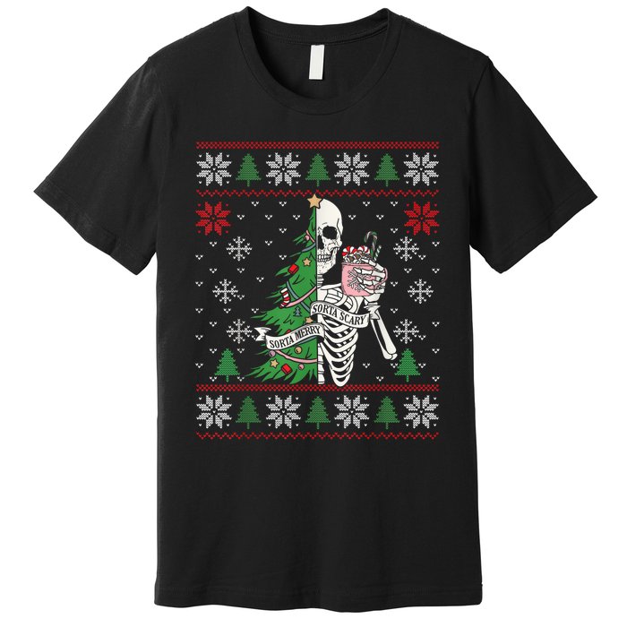 Christmas Vibes Xmas Skeleton Sorta Merry Sorta Scary Gothic Premium T-Shirt