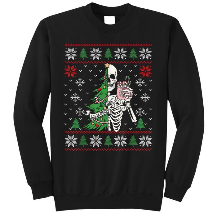 Christmas Vibes Xmas Skeleton Sorta Merry Sorta Scary Gothic Tall Sweatshirt