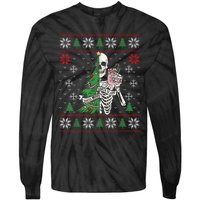 Christmas Vibes Xmas Skeleton Sorta Merry Sorta Scary Gothic Tie-Dye Long Sleeve Shirt