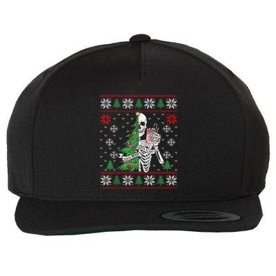 Christmas Vibes Xmas Skeleton Sorta Merry Sorta Scary Gothic Wool Snapback Cap
