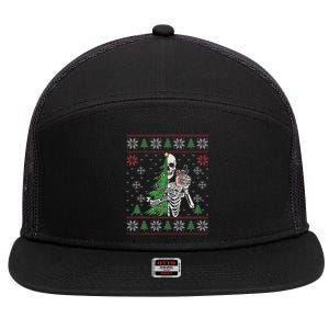 Christmas Vibes Xmas Skeleton Sorta Merry Sorta Scary Gothic 7 Panel Mesh Trucker Snapback Hat