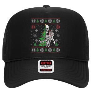 Christmas Vibes Xmas Skeleton Sorta Merry Sorta Scary Gothic High Crown Mesh Back Trucker Hat