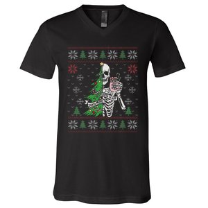 Christmas Vibes Xmas Skeleton Sorta Merry Sorta Scary Gothic V-Neck T-Shirt