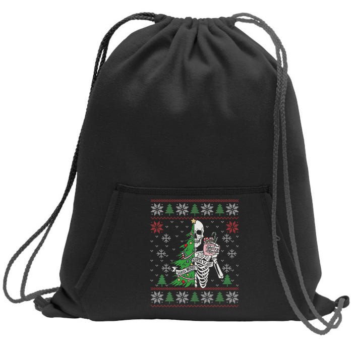 Christmas Vibes Xmas Skeleton Sorta Merry Sorta Scary Gothic Sweatshirt Cinch Pack Bag