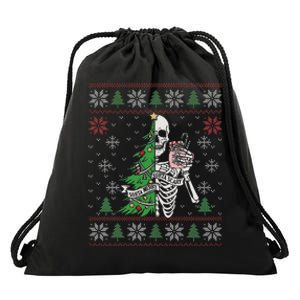 Christmas Vibes Xmas Skeleton Sorta Merry Sorta Scary Gothic Drawstring Bag