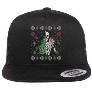 Christmas Vibes Xmas Skeleton Sorta Merry Sorta Scary Gothic Flat Bill Trucker Hat