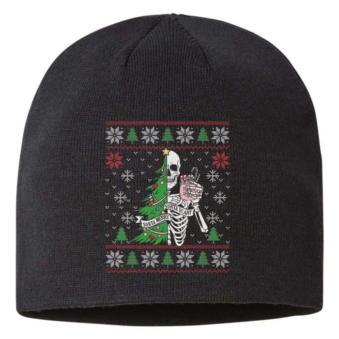 Christmas Vibes Xmas Skeleton Sorta Merry Sorta Scary Gothic Sustainable Beanie