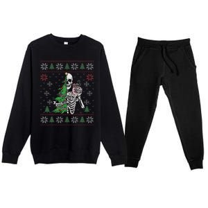 Christmas Vibes Xmas Skeleton Sorta Merry Sorta Scary Gothic Premium Crewneck Sweatsuit Set