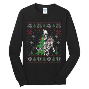 Christmas Vibes Xmas Skeleton Sorta Merry Sorta Scary Gothic Tall Long Sleeve T-Shirt