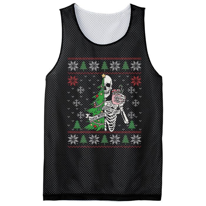 Christmas Vibes Xmas Skeleton Sorta Merry Sorta Scary Gothic Mesh Reversible Basketball Jersey Tank