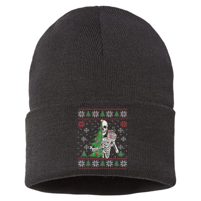 Christmas Vibes Xmas Skeleton Sorta Merry Sorta Scary Gothic Sustainable Knit Beanie