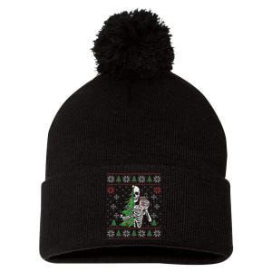 Christmas Vibes Xmas Skeleton Sorta Merry Sorta Scary Gothic Pom Pom 12in Knit Beanie