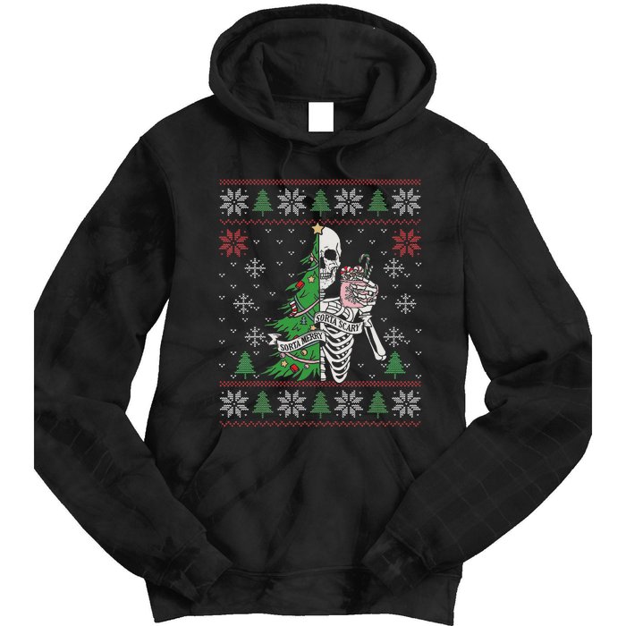 Christmas Vibes Xmas Skeleton Sorta Merry Sorta Scary Gothic Tie Dye Hoodie