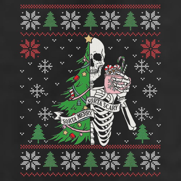 Christmas Vibes Xmas Skeleton Sorta Merry Sorta Scary Gothic Trucker Hat