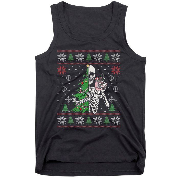 Christmas Vibes Xmas Skeleton Sorta Merry Sorta Scary Gothic Tank Top