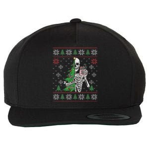 Christmas Vibes Xmas Skeleton Sorta Merry Sorta Scary Gothic Wool Snapback Cap