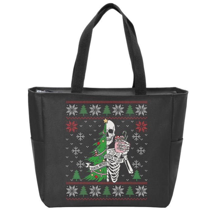 Christmas Vibes Xmas Skeleton Sorta Merry Sorta Scary Gothic Zip Tote Bag