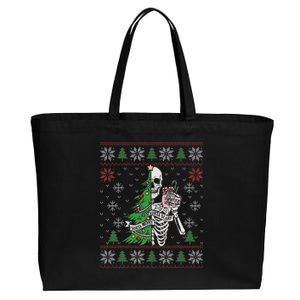 Christmas Vibes Xmas Skeleton Sorta Merry Sorta Scary Gothic Cotton Canvas Jumbo Tote