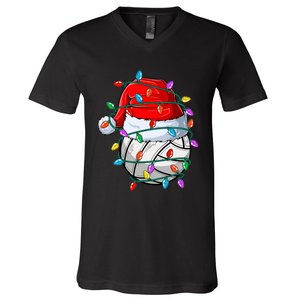 Christmas Volleyball Xmas Santa Sports Hat Ball V-Neck T-Shirt