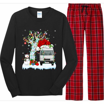 Camper Van Xmas Tree Lighting Santa Hat Camper Van Christmas Gift Long Sleeve Pajama Set