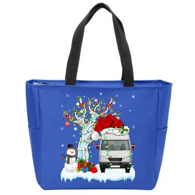 Camper Van Xmas Tree Lighting Santa Hat Camper Van Christmas Gift Zip Tote Bag