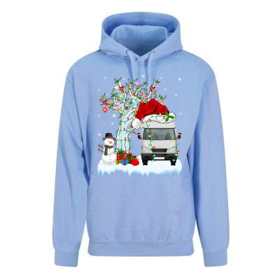 Camper Van Xmas Tree Lighting Santa Hat Camper Van Christmas Gift Unisex Surf Hoodie