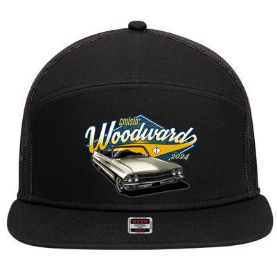 Cruisin Woodward 1962 Cadillac Coupe 2024 7 Panel Mesh Trucker Snapback Hat