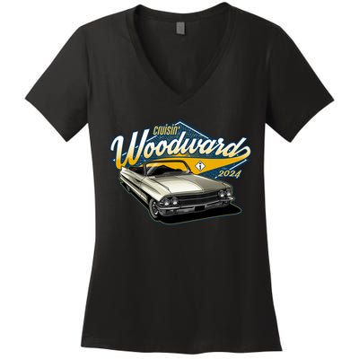 Cruisin Woodward 1962 Cadillac Coupe 2024 Women's V-Neck T-Shirt