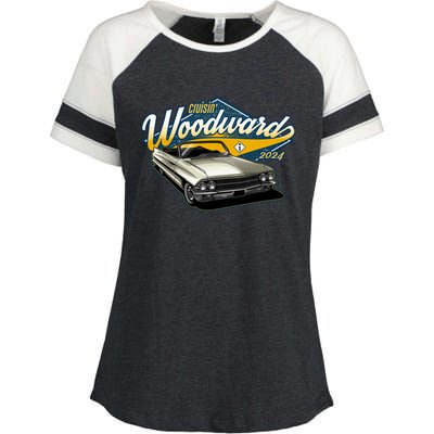 Cruisin Woodward 1962 Cadillac Coupe 2024 Enza Ladies Jersey Colorblock Tee