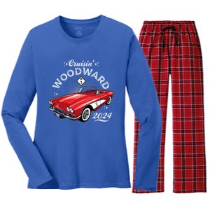 Cruisin Woodward 2024 1961 Chevrolet Corvette Women's Long Sleeve Flannel Pajama Set 