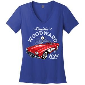 Cruisin Woodward 2024 1961 Chevrolet Corvette Women's V-Neck T-Shirt