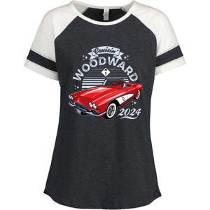 Cruisin Woodward 2024 1961 Chevrolet Corvette Enza Ladies Jersey Colorblock Tee