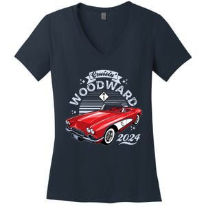 Cruisin Woodward 2024 1961 Chevrolet Corvette Women's V-Neck T-Shirt