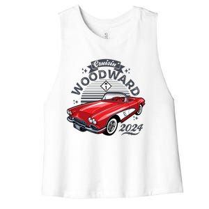 Cruisin Woodward 2024 1961 Chevrolet Corvette Women's Racerback Cropped Tank