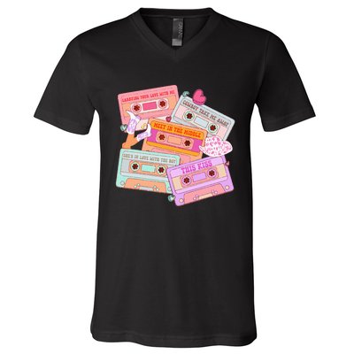 Cassettes Western 90s Country Music Valentine V-Neck T-Shirt