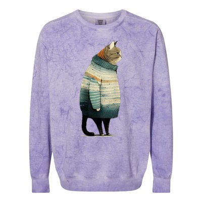 Cat Wearing A Sweater Funny Pet Fat Gray Cat In Sweater Colorblast Crewneck Sweatshirt