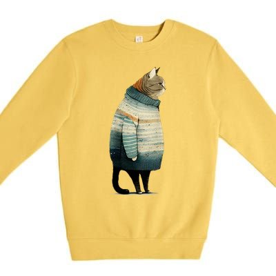 Cat Wearing A Sweater Funny Pet Fat Gray Cat In Sweater Premium Crewneck Sweatshirt