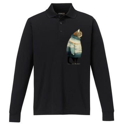 Cat Wearing A Sweater Funny Pet Fat Gray Cat In Sweater Performance Long Sleeve Polo