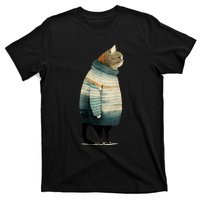 Cat Wearing A Sweater Funny Pet Fat Gray Cat In Sweater T-Shirt