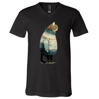 Cat Wearing A Sweater Funny Pet Fat Gray Cat In Sweater V-Neck T-Shirt