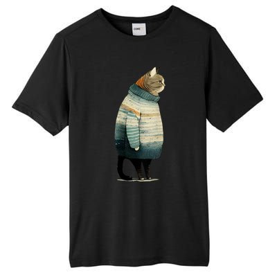 Cat Wearing A Sweater Funny Pet Fat Gray Cat In Sweater Tall Fusion ChromaSoft Performance T-Shirt