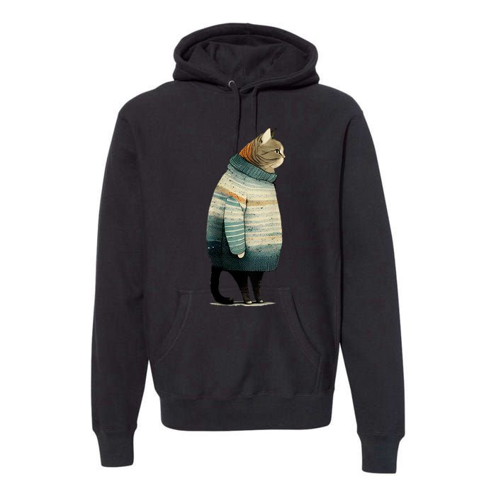 Cat Wearing A Sweater Funny Pet Fat Gray Cat In Sweater Premium Hoodie