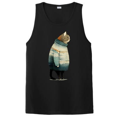 Cat Wearing A Sweater Funny Pet Fat Gray Cat In Sweater PosiCharge Competitor Tank